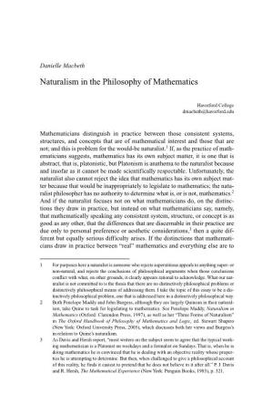 Naturalism in the Philosophy of Mathematics