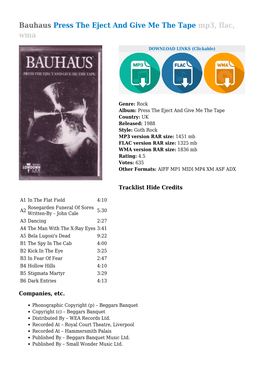 Bauhaus Press the Eject and Give Me the Tape Mp3, Flac, Wma