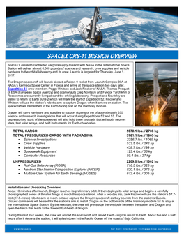 Spacex Crs-11 Mission Overview
