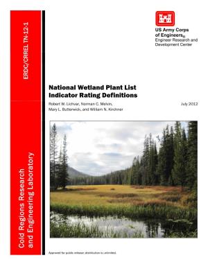 National Wetland Plant List Indicator Rating Definitions