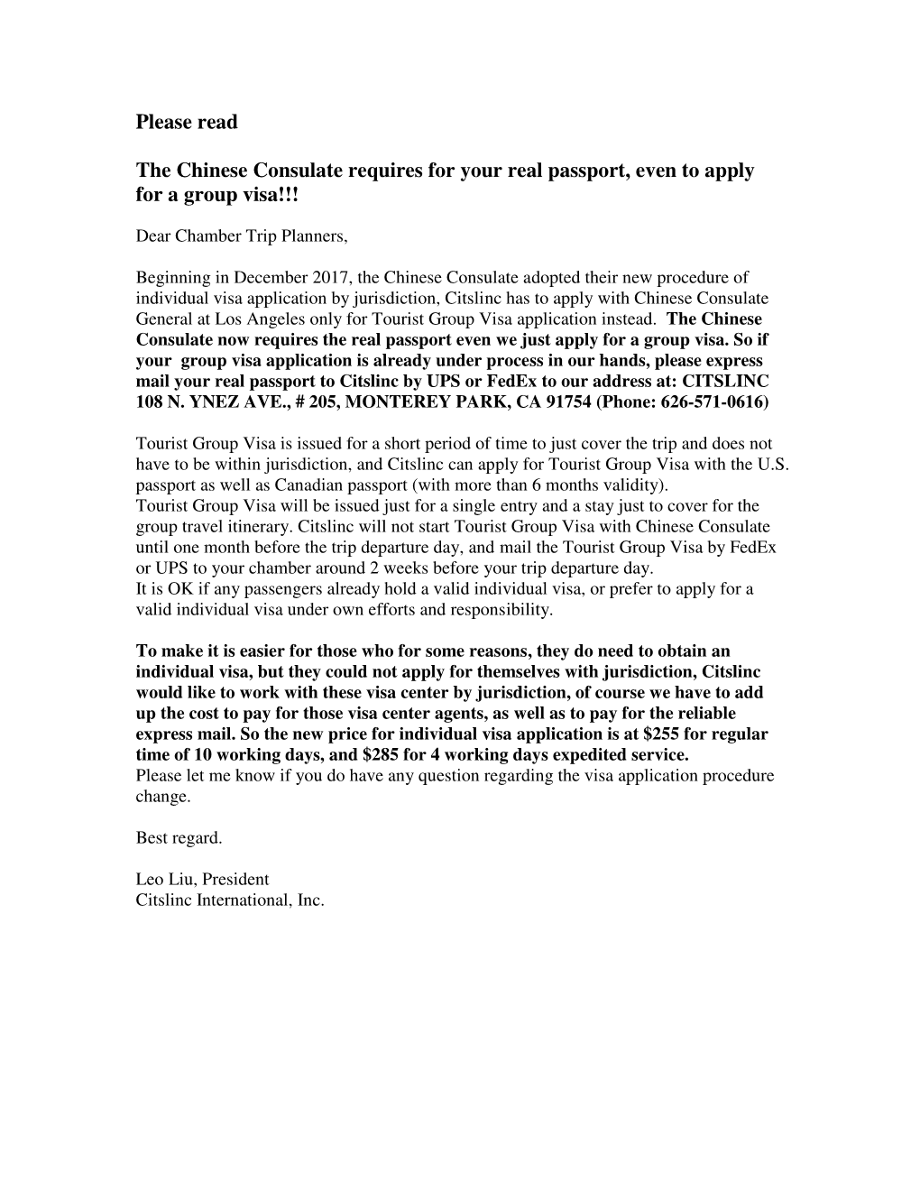 Please Read the Chinese Consulate Requires for Your Real Passport