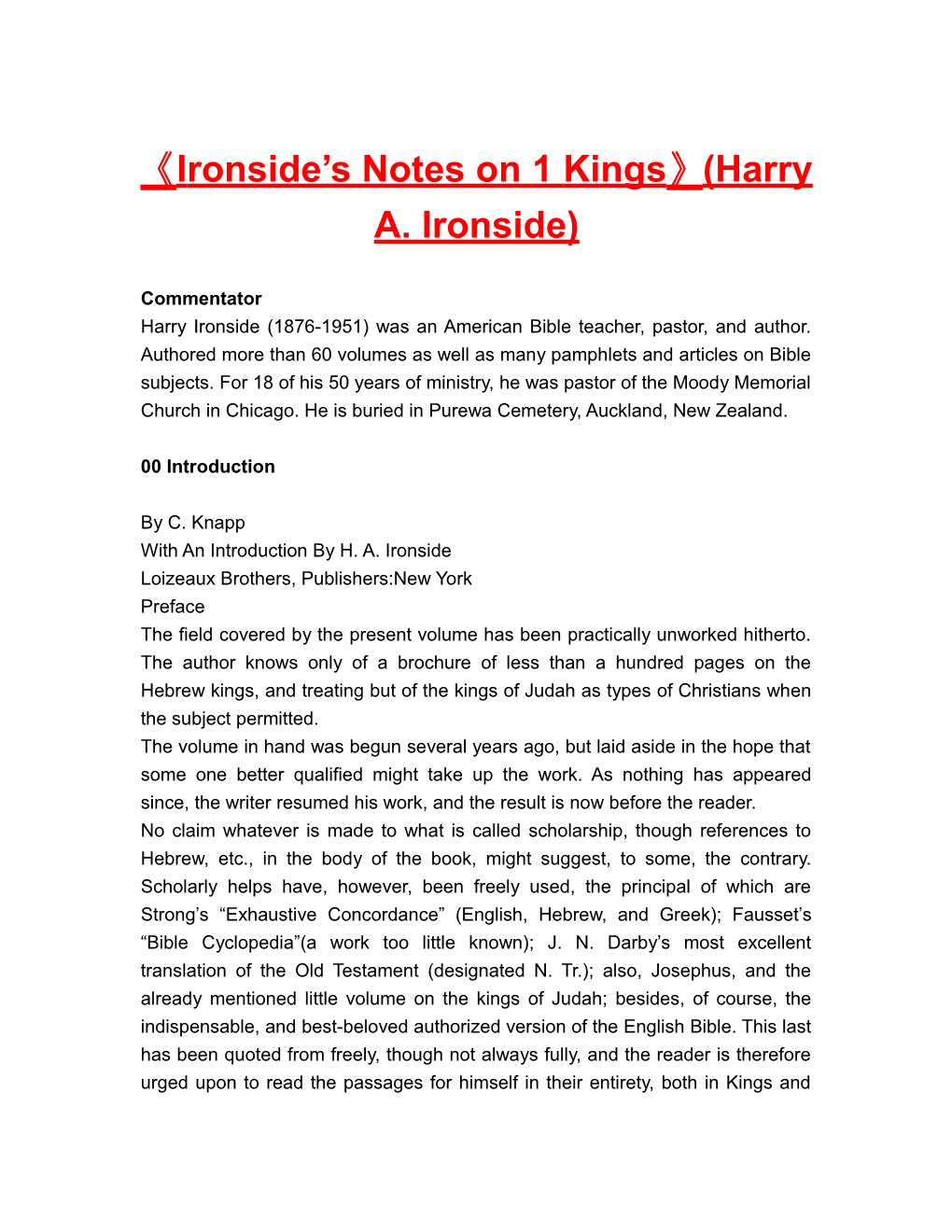 Ironside S Notes on 1 Kings (Harry A. Ironside)
