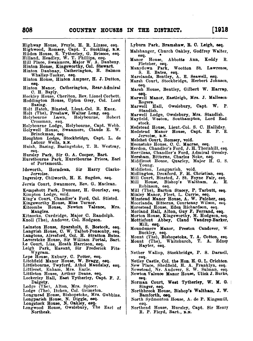 Country Houses in the District. [1918