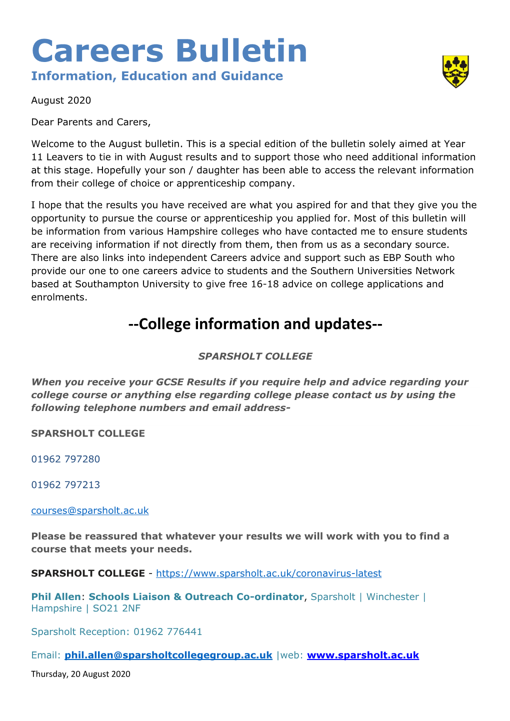 Careers Bulletin Information, Education and Guidance