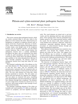 Phloem-And Xylem-Restricted Plant Pathogenic Bacteria