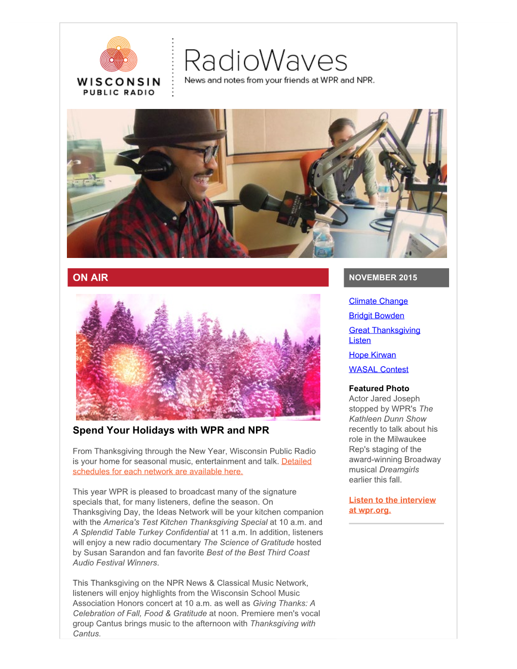 ON AIR Spend Your Holidays with WPR And