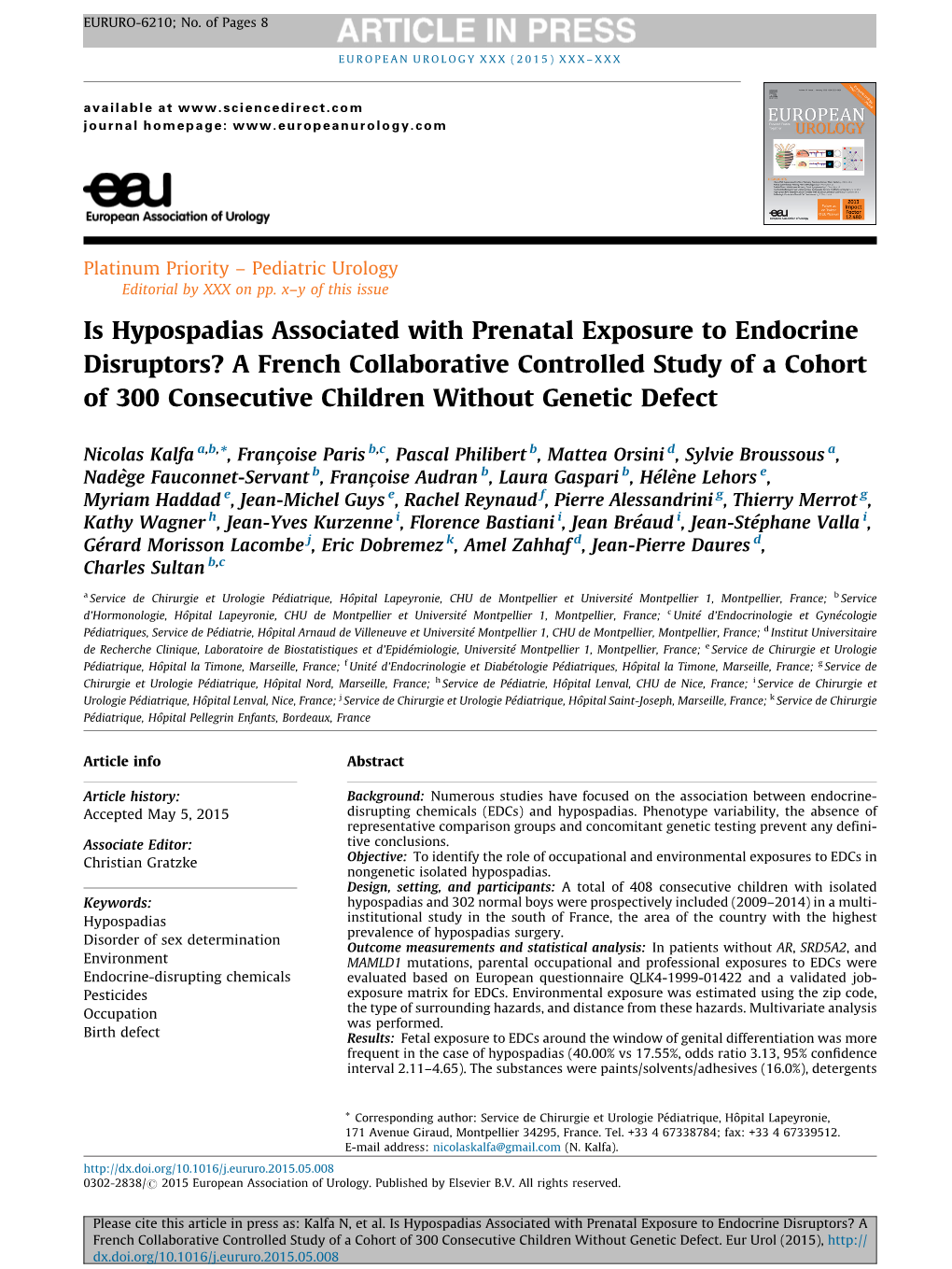 Is Hypospadias Associated with Prenatal Exposure to Endocrine