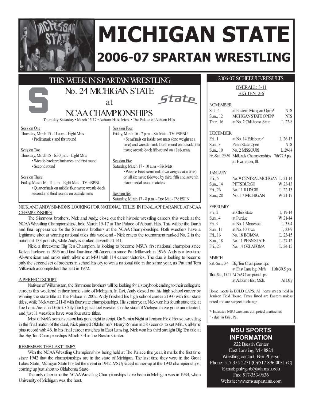 Michigan State 2006-07 Spartan Wrestling