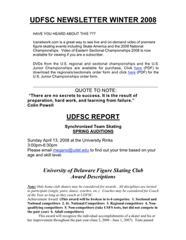 Udfsc Newsletter Winter 2008