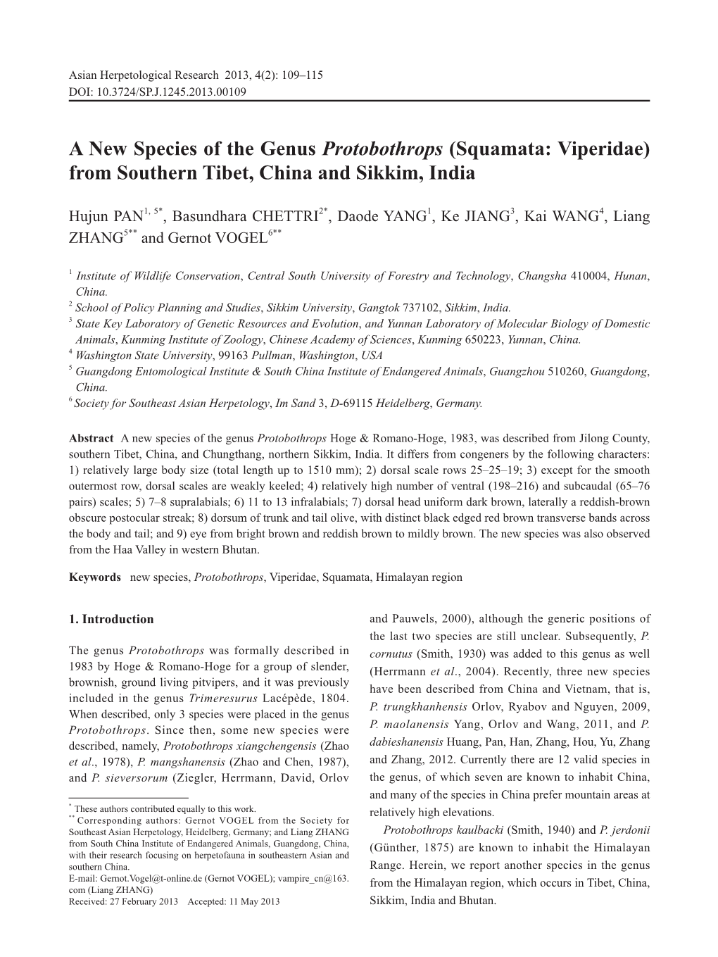 (Squamata: Viperidae) from Southern Tibet, China and Sikkim, India