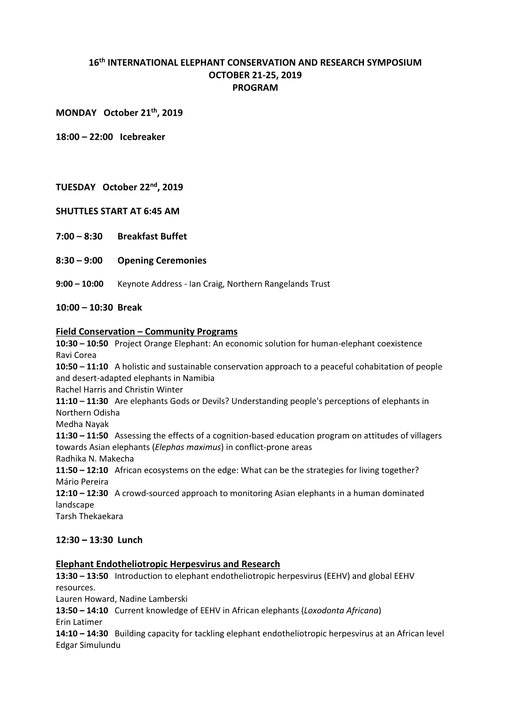 IEF Symposium Program Information