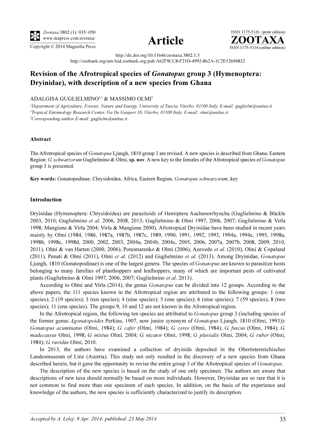 Hymenoptera: Dryinidae), with Description of a New Species from Ghana