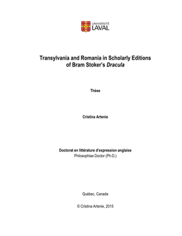 Transylvania and Romania in Scholarly Editions of Bram Stoker's