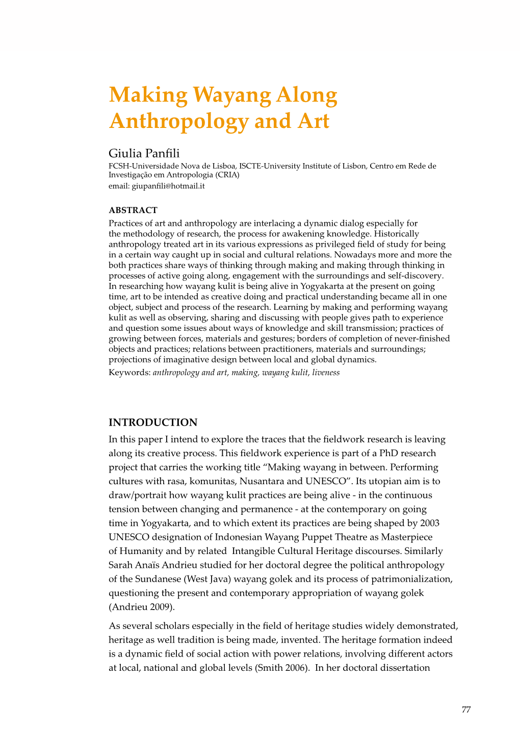 Making Wayang Along Anthropology and Art