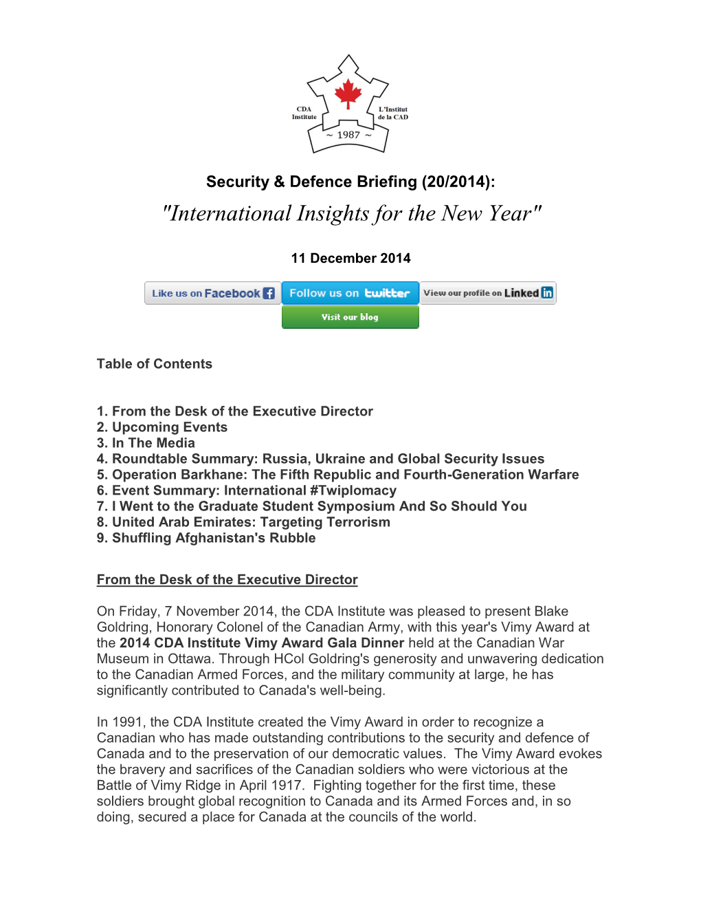 "International Insights for the New Year"