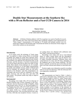 Double Star Measurements at the Southern Sky with a 50 Cm Reflector and a Fast CCD Camera in 2014