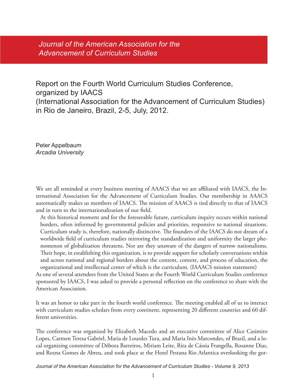 Journal of the American Association for the Advancement of Curriculum Studies