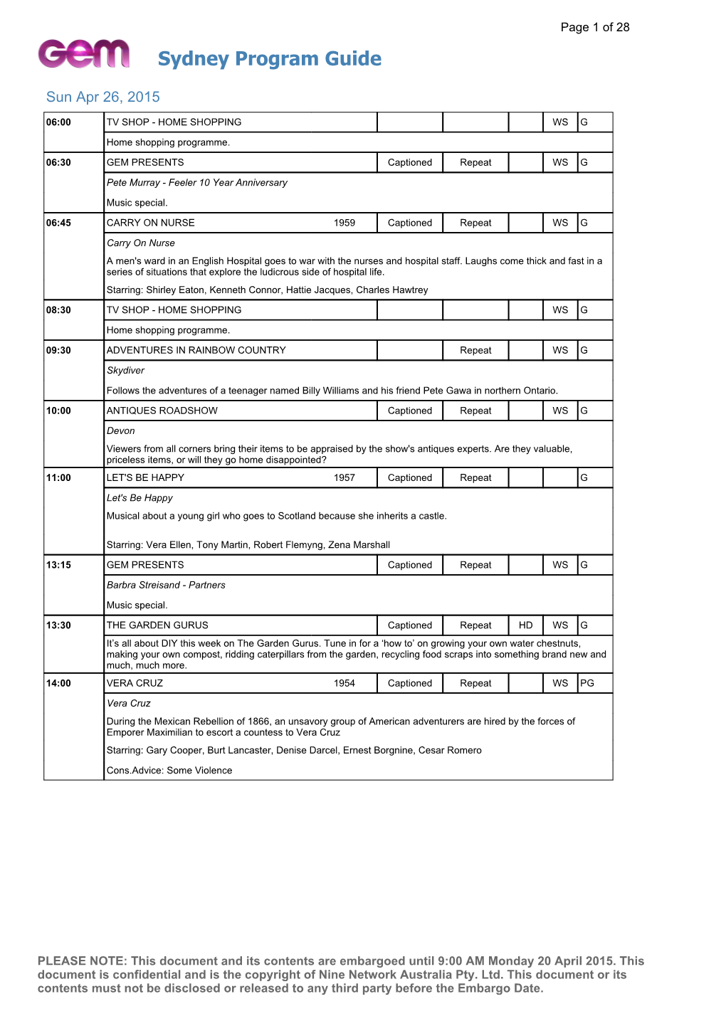 Sydney Program Guide