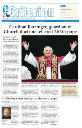Cardinal Ratzinger, Guardian of Church Doctrine, Elected 265Th Pope Cardinal Joseph