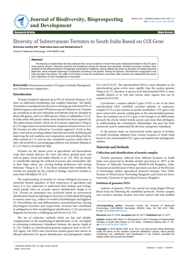 Diversity of Subterranean Termites in South India Based on COI Gene