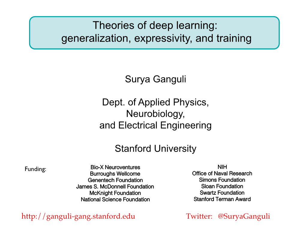 Theories of Deep Learning: Generalization, Expressivity, and Training