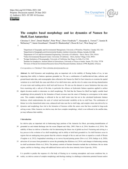 The Complex Basal Morphology and Ice Dynamics of Nansen Ice Shelf, East Antarctica Christine F