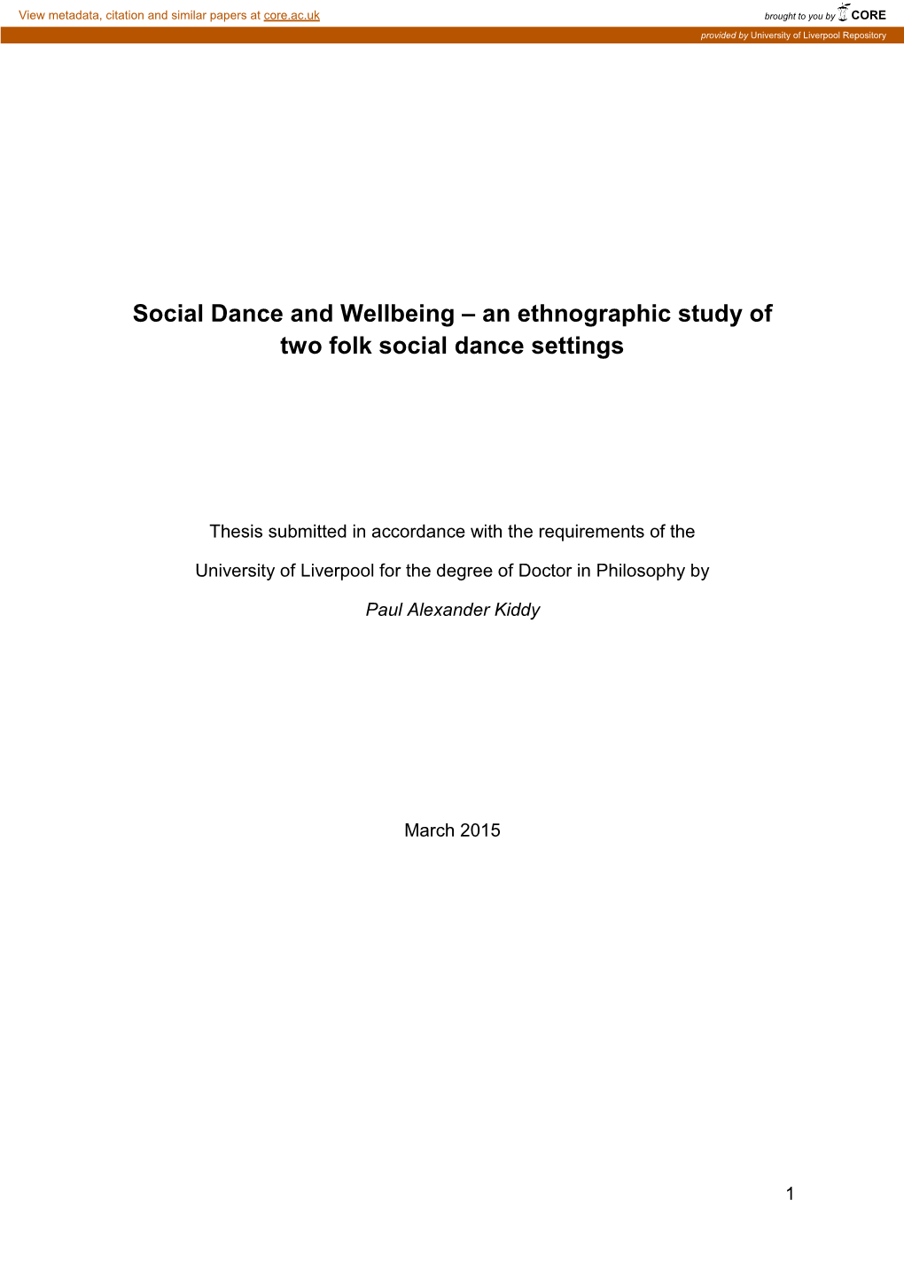 An Ethnographic Study of Two Folk Social Dance Settings