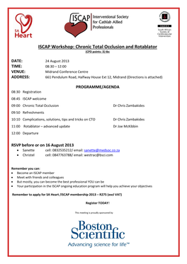 ISCAP Workshop: Chronic Total Occlusion and Rotablator (CPD Points: 3) Tbc