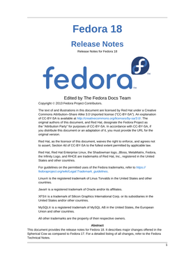 Fedora 18 Release Notes Release Notes for Fedora 18
