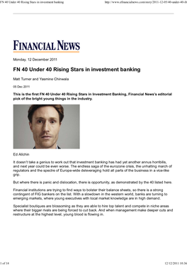 Financial News – FN 40 Under 40 Rising Stars in Investment Banking