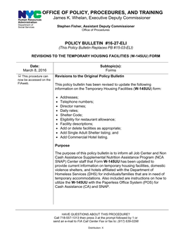 POLICY BULLETIN #16-27-ELI (This Policy Bulletin Replaces PB #15-03-ELI)