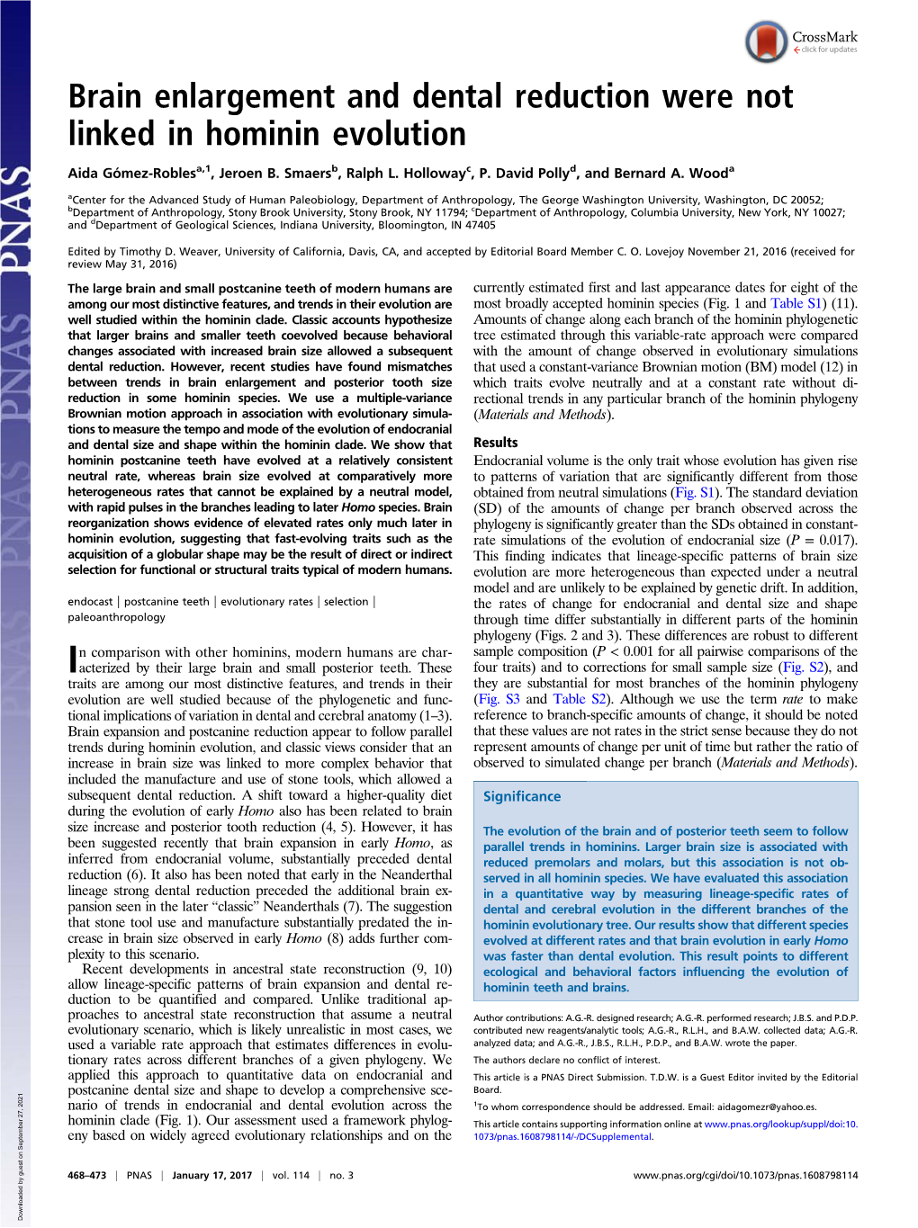 Brain Enlargement and Dental Reduction Were Not Linked in Hominin Evolution