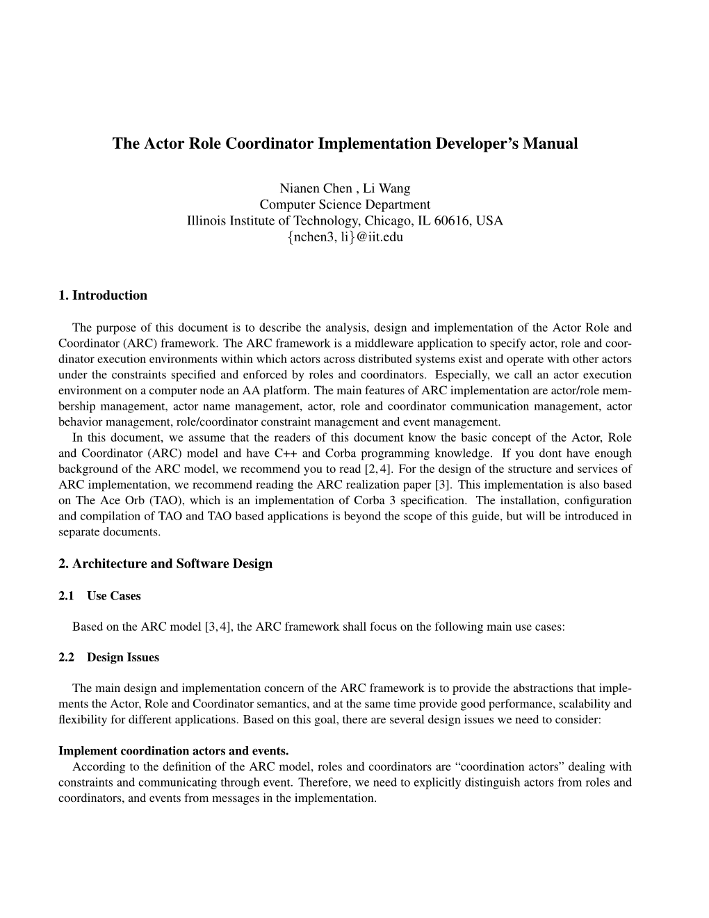 The Actor Role Coordinator Implementation Developer's Manual