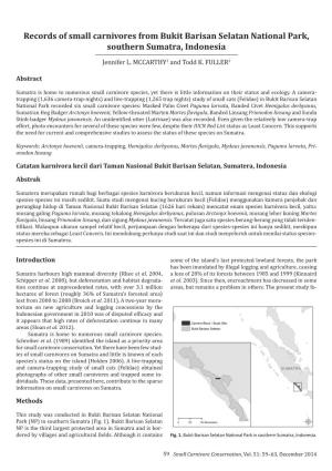 Records of Small Carnivores from Bukit Barisan Selatan National Park, Southern Sumatra, Indonesia