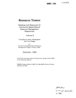Resource Tenure Readings and Resources for Community-Based