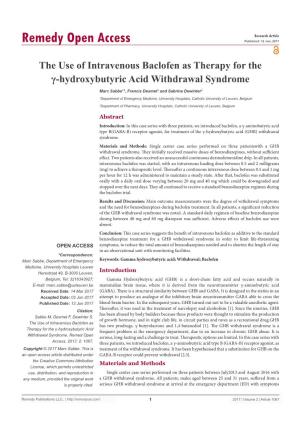 The Use of Intravenous Baclofen As Therapy for the Γ-Hydroxybutyric Acid Withdrawal Syndrome