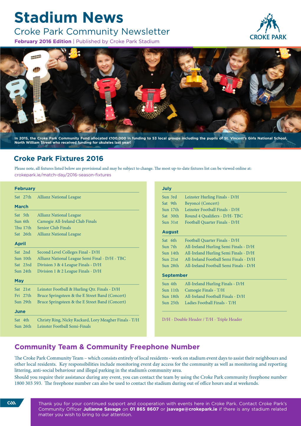 Stadium News Croke Park Community Newsletter February 2016 Edition | Published by Croke Park Stadium