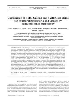 Comparison of SYBR Green I and SYBR Gold Stains for Enumerating Bacteria and Viruses by Epifluorescence Microscopy