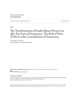 The Transformation of South African Private Law After Ten Years of Democracy: the Role of Torts (Delict) in the Consolidation of Democracy