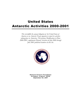 United States Antarctic Activities 2000-2001