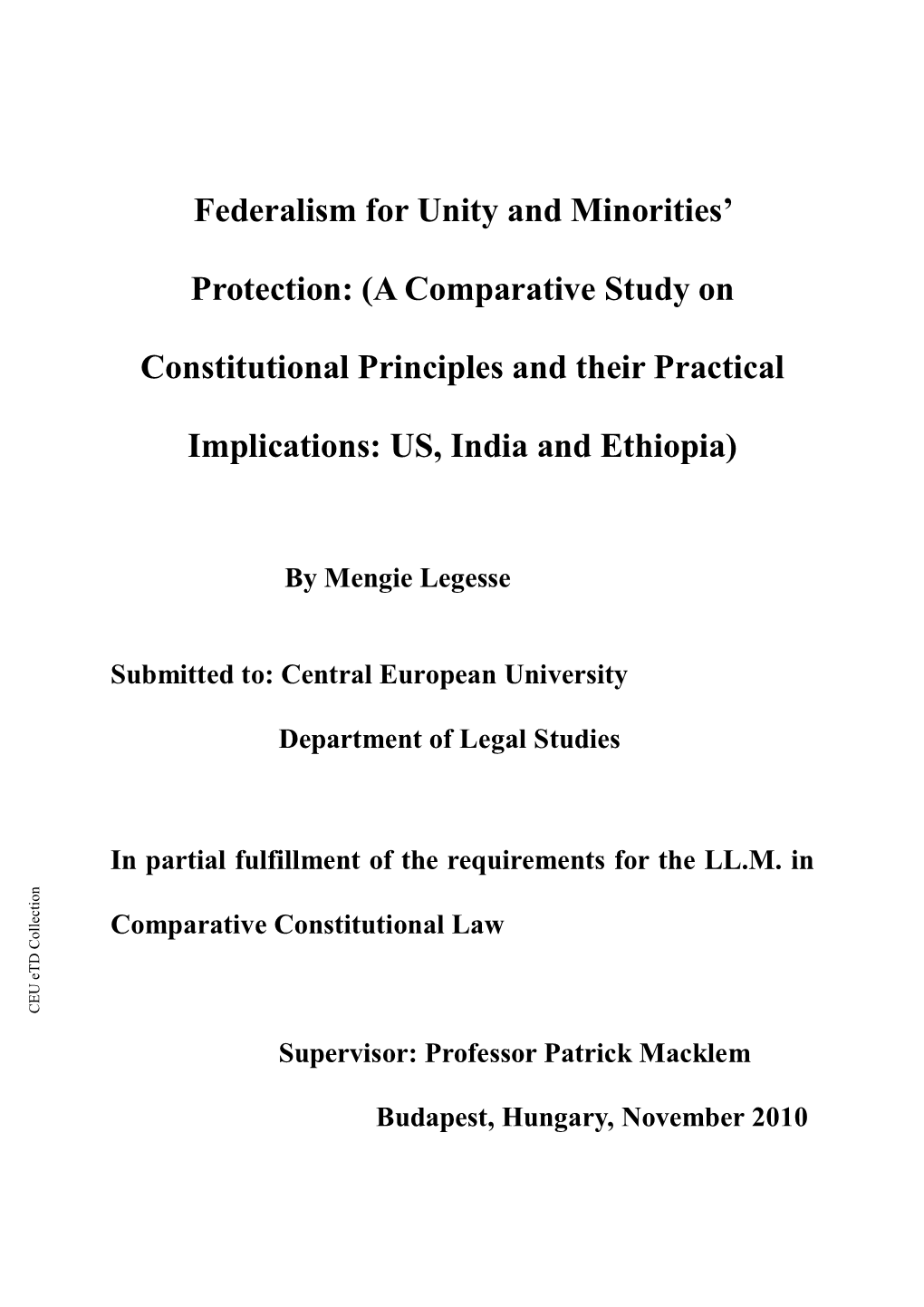 Federalism and Minorities Protection: Theoretical Concepts