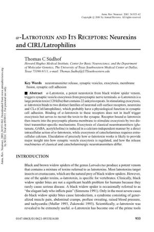 Α-LATROTOXIN and ITS RECEPTORS: Neurexins