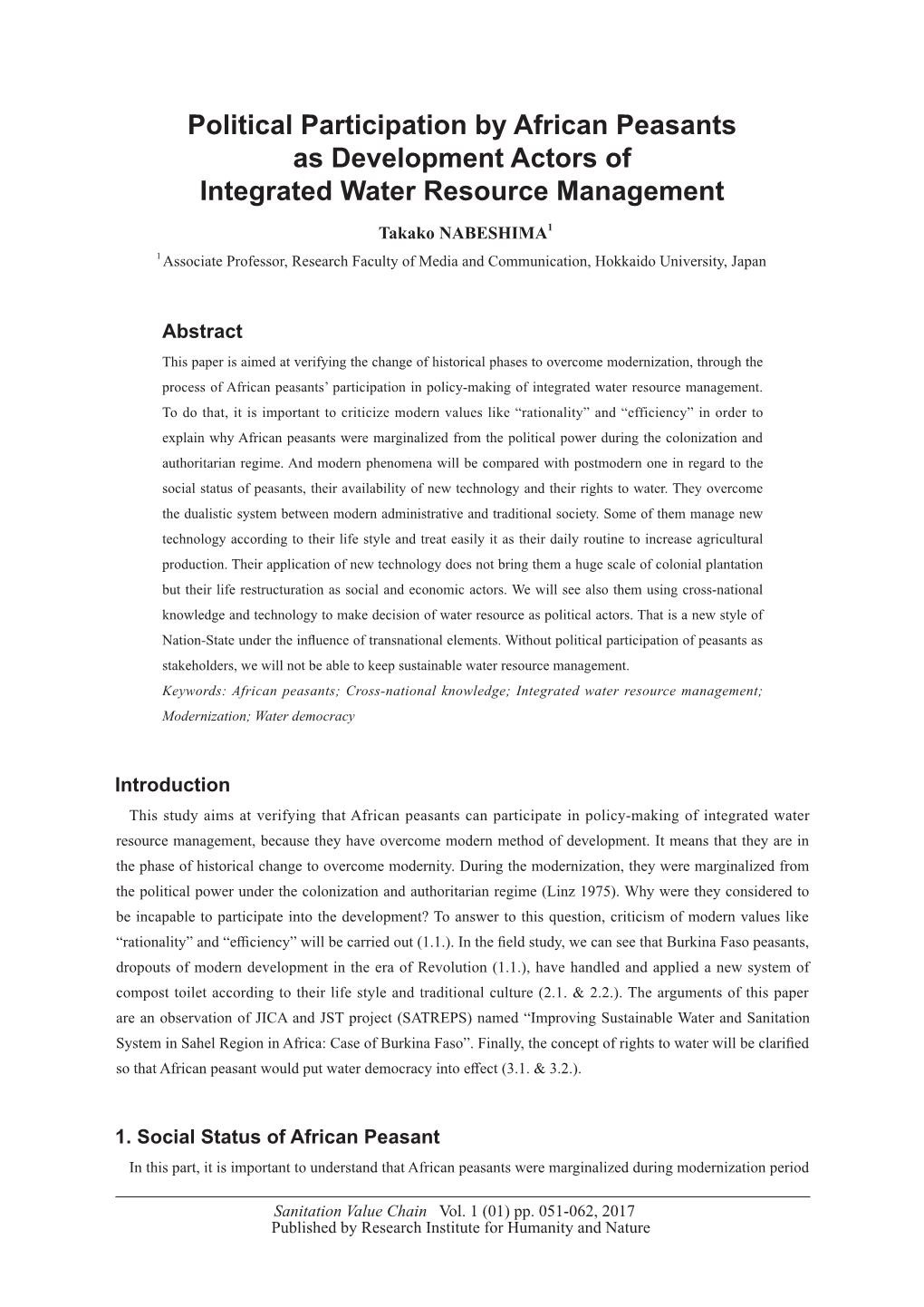 Political Participation by African Peasants As Development Actors Of