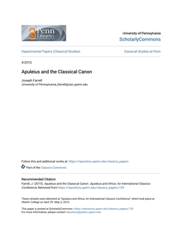 Apuleius and the Classical Canon