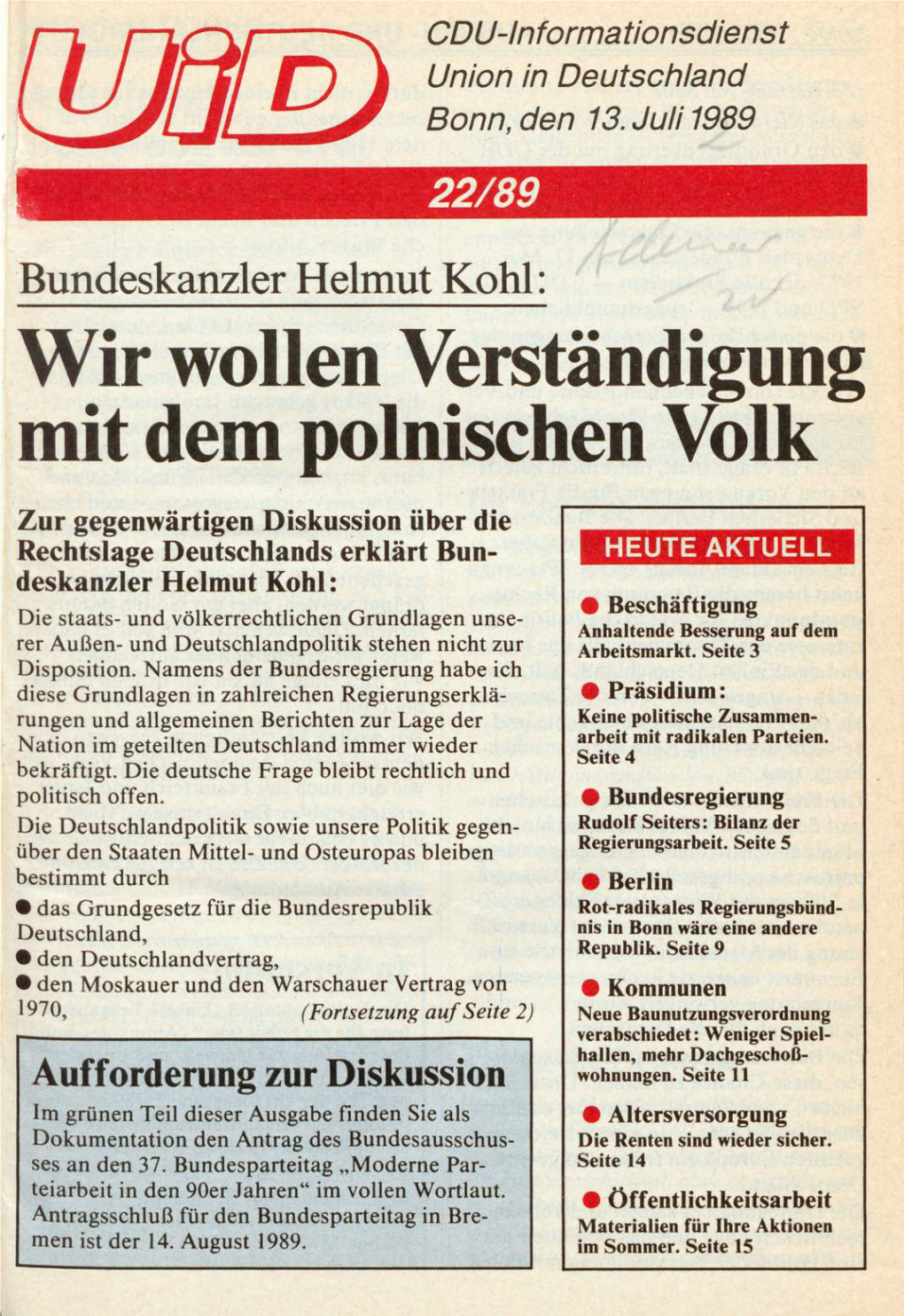 UID 1989 Nr. 22, Union in Deutschland