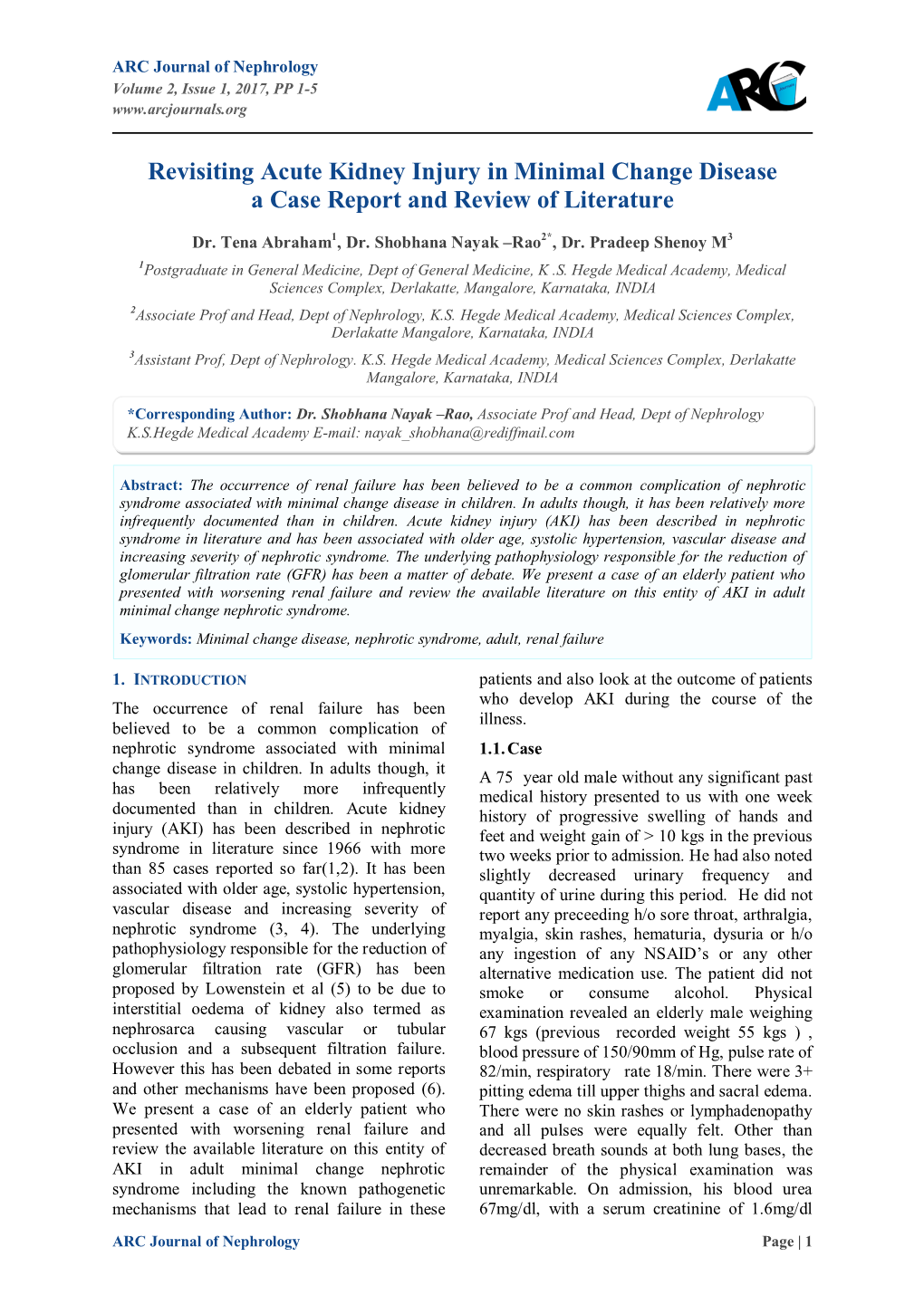 Revisiting Acute Kidney Injury in Minimal Change Disease a Case Report and Review of Literature