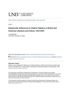 Nabokovilia: References to Vladimir Nabokov in British and American Literature and Culture, 1960-2009