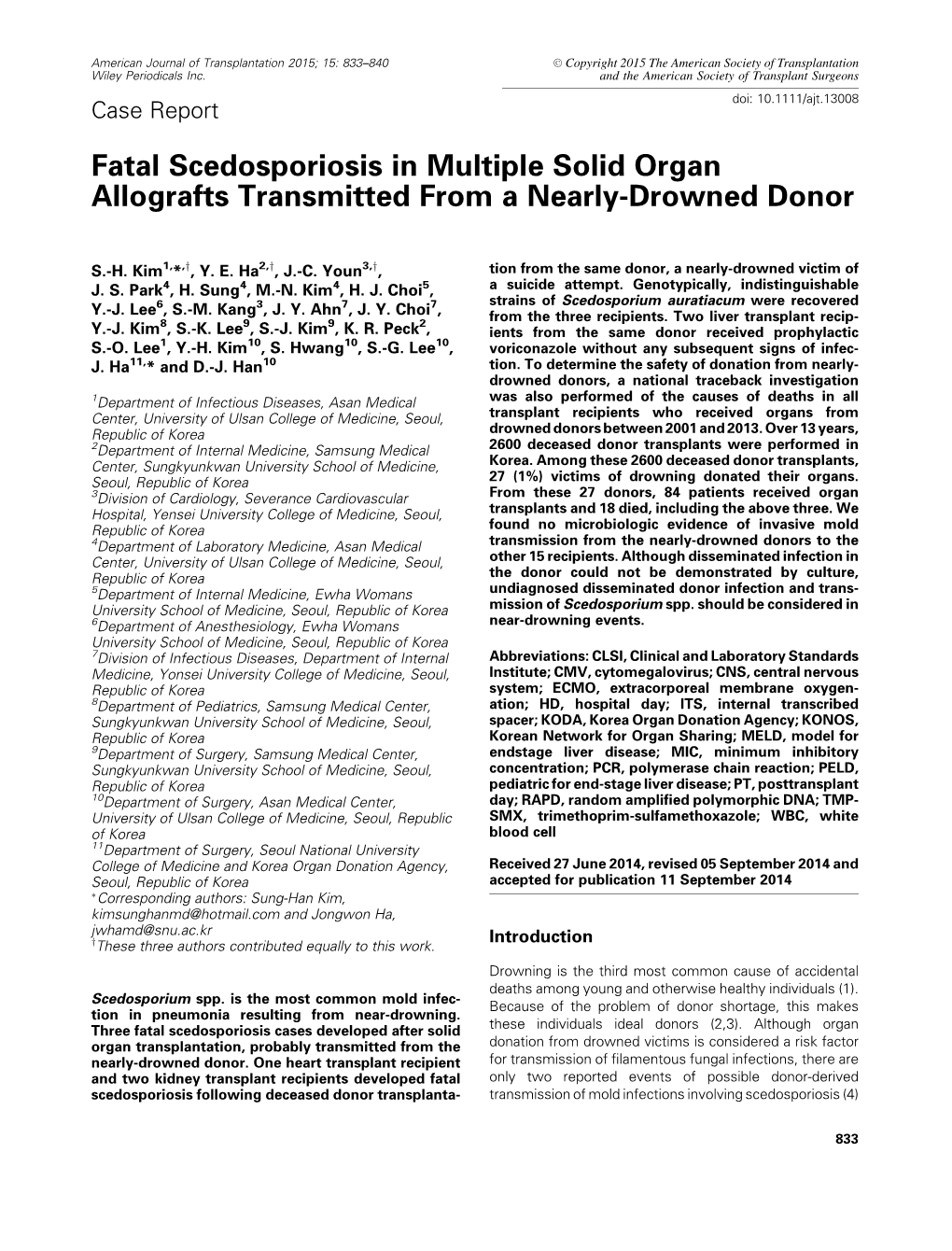 Fatal Scedosporiosis in Multiple Solid Organ Allografts Transmitted from a Nearly-Drowned Donor