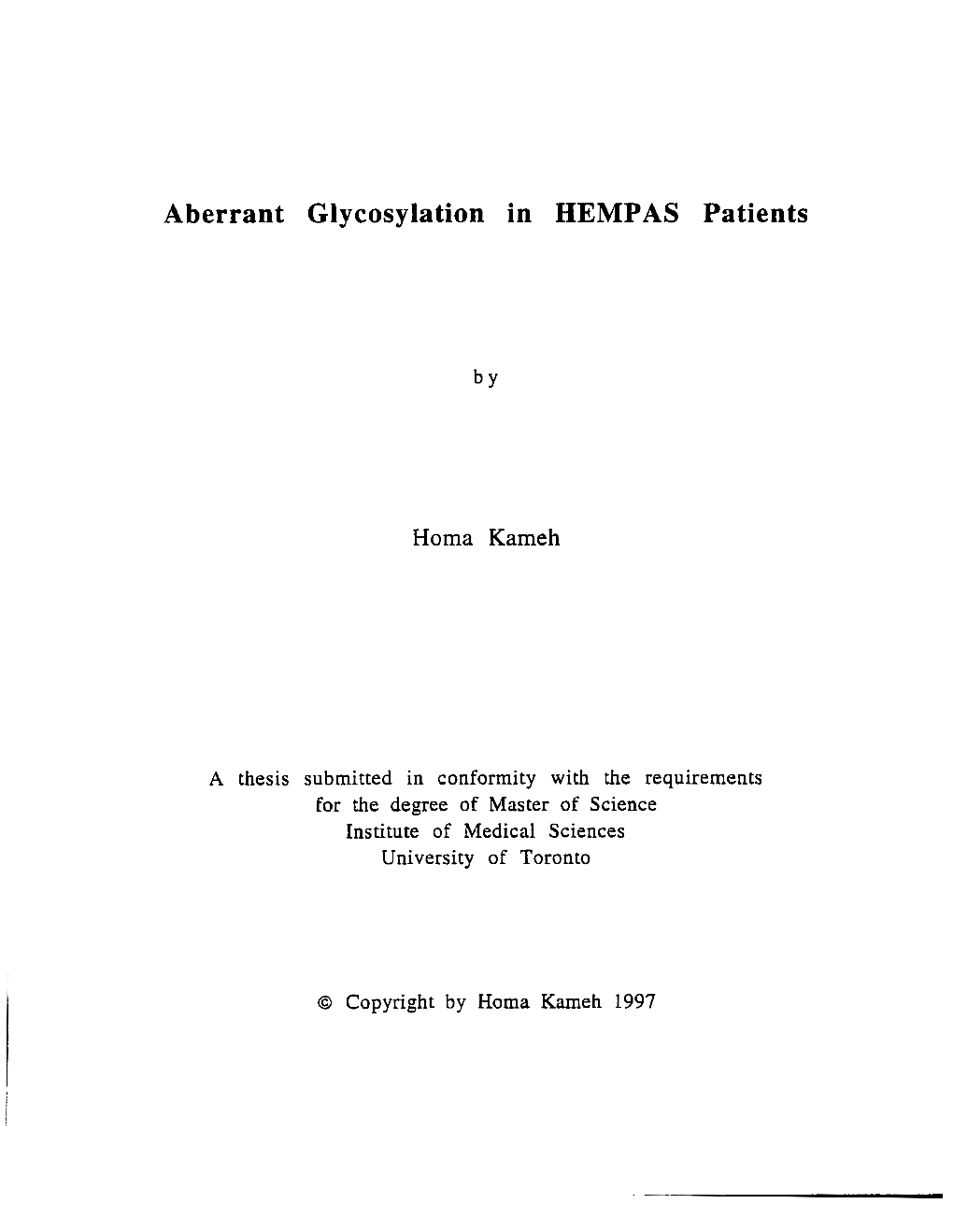Aberrant Glycosylation in HEMPAS Patients