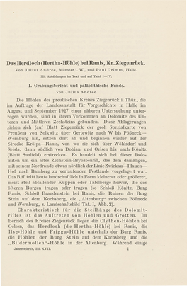 Das Herdloch (Hertha-Höhle) Hei Ranis, Kr. Ziegenrück. Von Julius Andree, Münster I